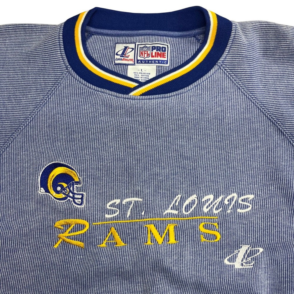 90s Vintage Logo‎ Athletic NFL Pro Line St Louis Rams Striped Sweatshirt Mens L